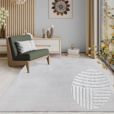 Teppich THE CARPET "Rio", weiß, B:140cm H:8mm L:200cm, Polyester, Teppiche, Teppich, weicher Wohnzimmer Teppich rutschfest 3D-Optik