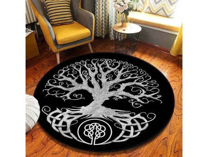 Tapis rond arbre du monde tapis de zone Viking mythologie nordique imprimé tapis rond salon chambre tapis de sol salle de jeux tapis rond doux