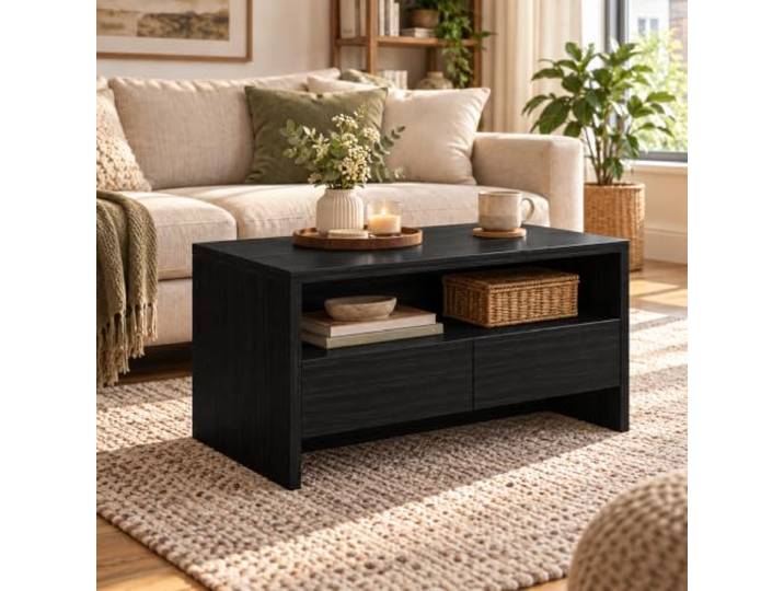 Cedario Couchtisch Holz mit Stauraum, 2 Schubladen & offenem Fach Wohnzimmertisch mit 2 Schubladen und offenem Fach, in 5 Größen und mehreren Farben für flexiblen Stauraum modernes Wohnen