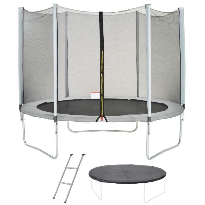 KANGUI Maxi Eco Trampolin Set Ø 300 cm grau mit Sicherheitsnetz, Leiter & Schutzhülle