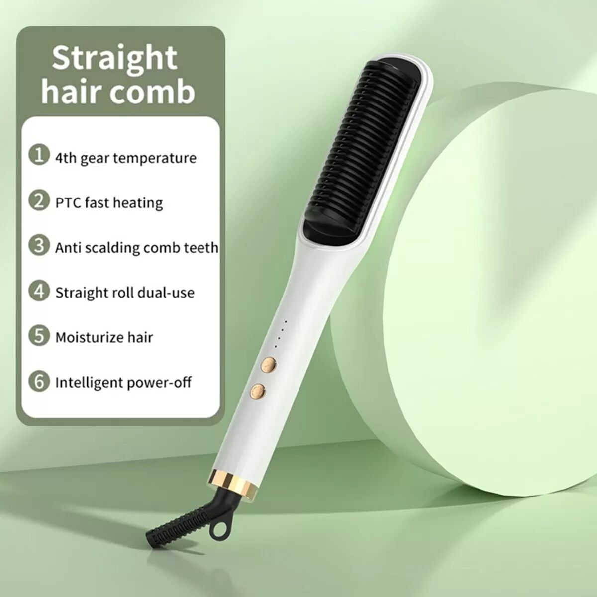 INF Brosse Lissante Électrique 2-en-1 : Chauffage Rapide PTC et Conception Anti-Brûlure Blanc