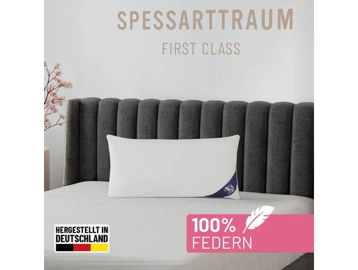 Federkissen SPESSARTTRAUM FIRST CLASS, Kopfkissen 1-tlg. oder 2-tlg. 40x80 oder 80x80 cm , weiss (weiß), B:40cm L:80cm, Bezug: 100% Baumwolle. Füllung: 100% Federn, Kopfkissen, Federkissen, hergestellt in Deutschland, allergikerfreundlich, im Set günstiger