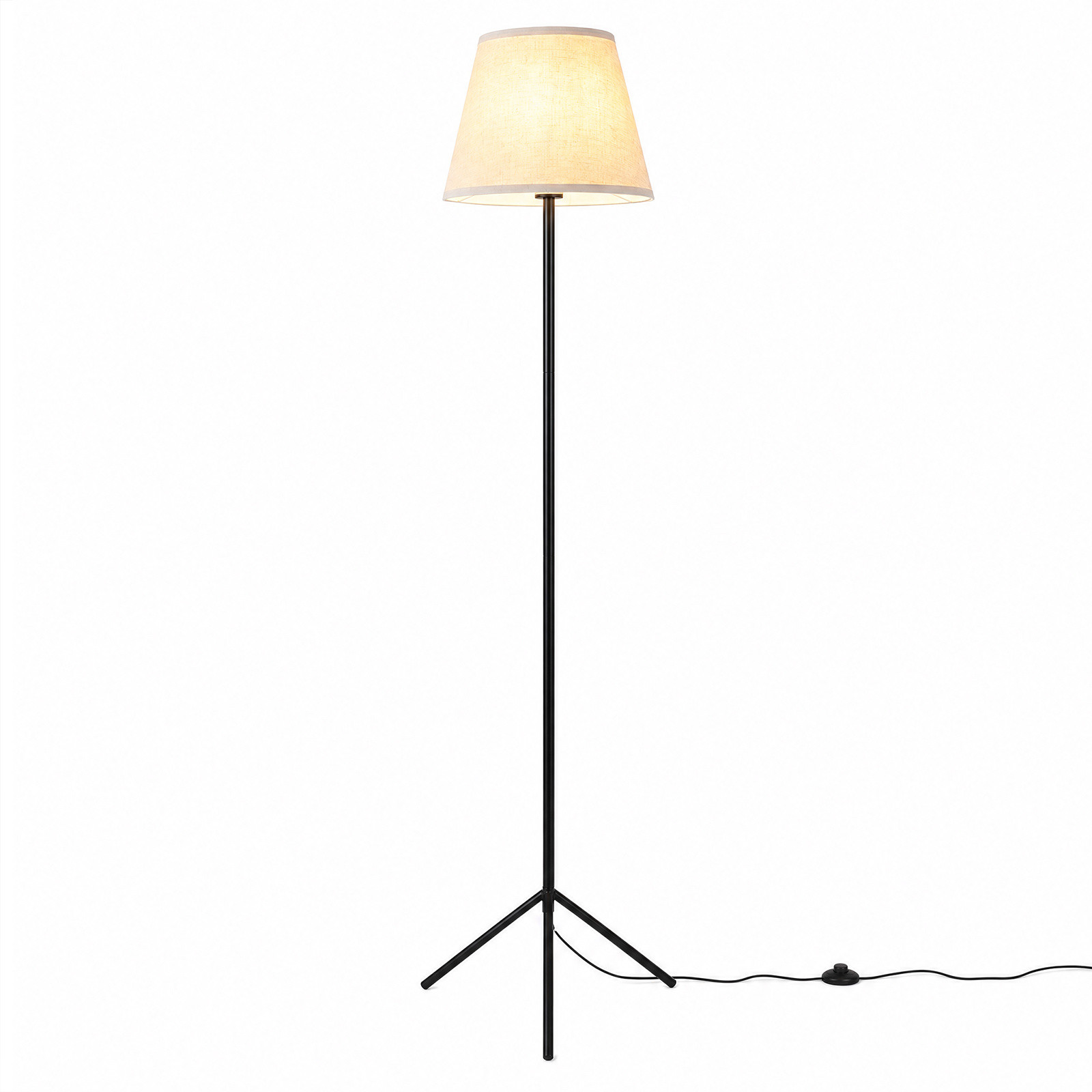 Costway Moderne Vloerlamp met Stoffen Kap en Driepotig Metalen Frame met Voetschakelaar
