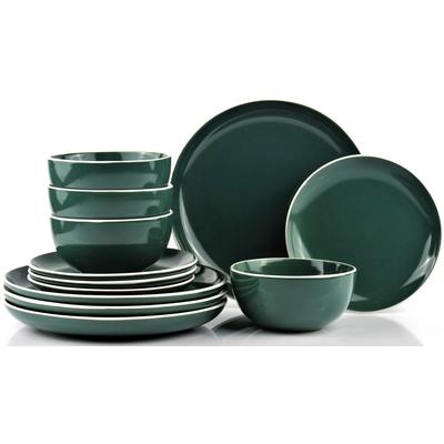 Tafelservice RETSCH ARZBERG "Geschirr-Set, Service HALO BUBBLE GUM", grün (smaragd, weiß), 12 Stk., Steinzeug, Geschirr-Sets, Tafelservice, Teller Set, Klare Farben und Klare Formen - 12 Teile, für 4 Personen
