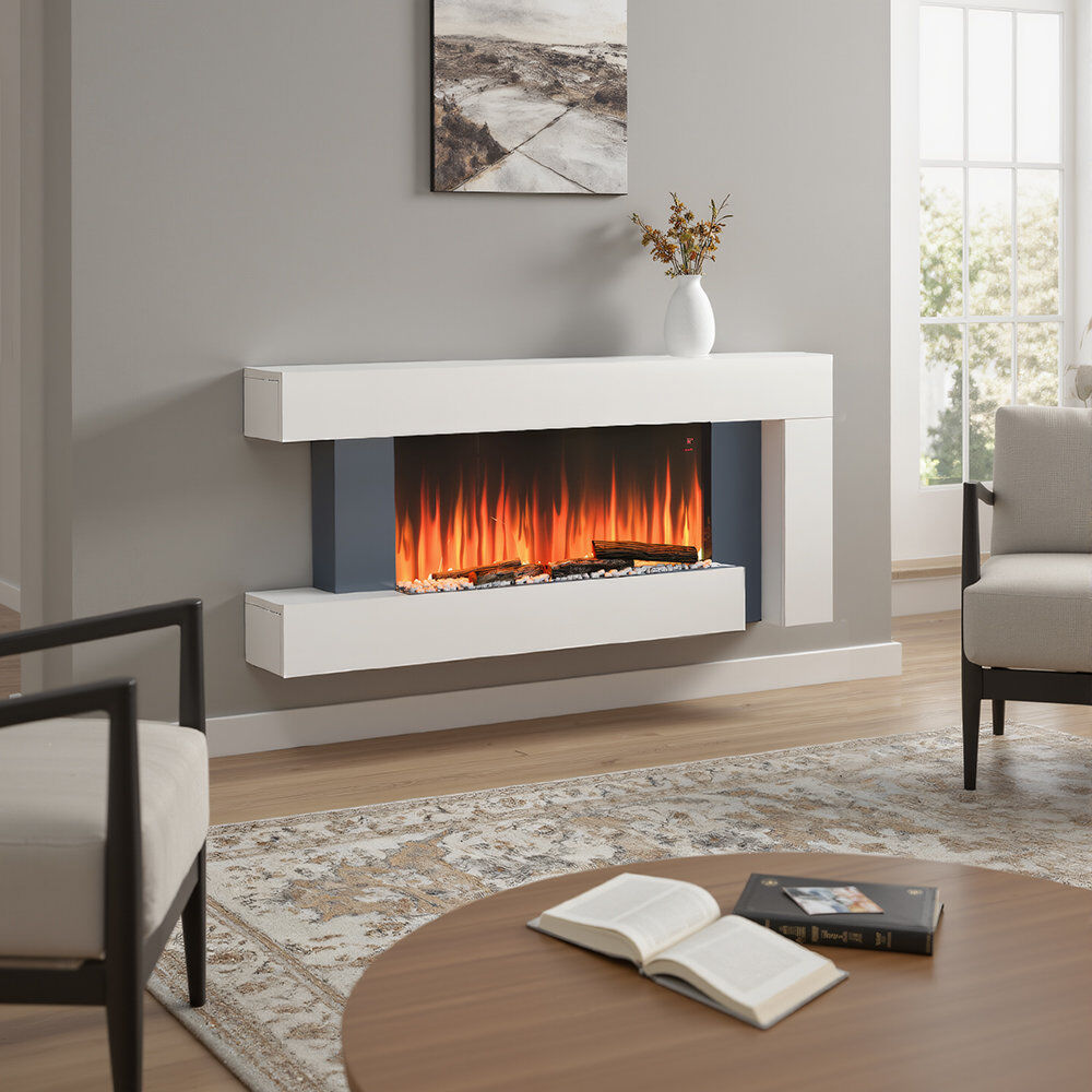 Wade Logan Klingbeil 132Cm W Freestanding Electric Fireplace Mantel White 58cm H X 132cm W X 21cm D