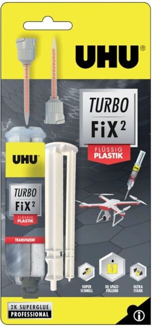 UHU 2K Adhésif de réparation Turbo Fix² Plastique liquide en plastique liquide 10g double seringue transparente (51840)