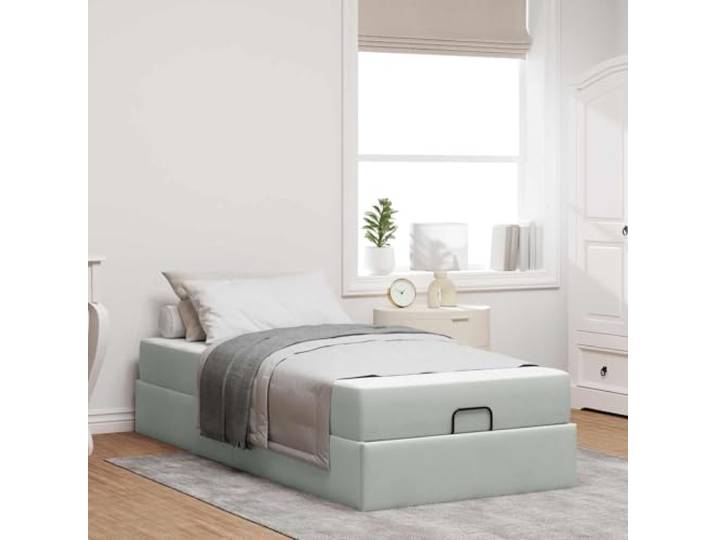 YUOTYRKTEJRSG Samtbezug Modernes Design Bettgestell 80x200 cm Hellgrau Bettgestell mit Matratze 2 pcs Hellgrau Samt 200x80 cm Stauraumbett mit Lattenrost Schaumstoff Boxspringbett Optik