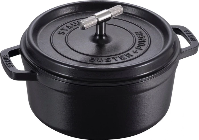 Staub - Buster + Punch Cocotte - Black - 24 cm 3.7 L (Silver knob)