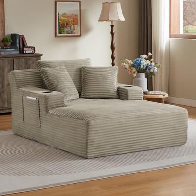Corduroy Upholstered Oversized Chaise Lounge Chair