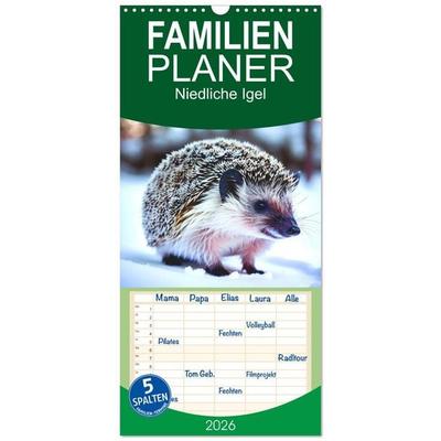 Familienplaner 2026 - Niedliche Igel mit 5 Spalten (Wandkalender, 21 x 45 cm) CALVENDO