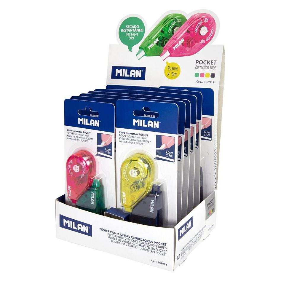 Milan Korrekturband, verschiedene Farben, 4,2 mm x 5 m, 2 Stück, Blisterverpackung (49443429)