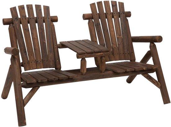 Zweisitzige Terrasbank aus Eichenholz - Adirondack-Stil - mit Tisch und Armlehnen - für Balkon und Terras - 157 x 88 x 103 cm - braun