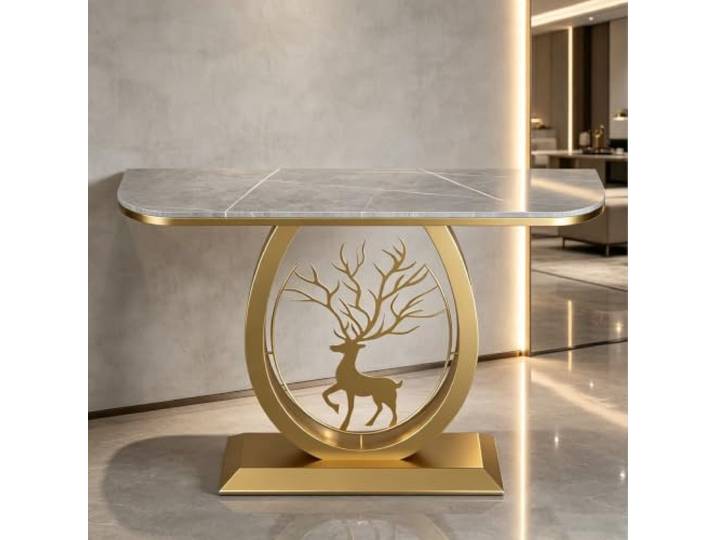 Schmaler Konsolentisch mit Metallrahmen, moderner Eingangstisch Flur Platzsparendes Design, robuster Metallrahmen, moderne Ästhetik, vielseitig einsetzbar(Gold B,39.4in)