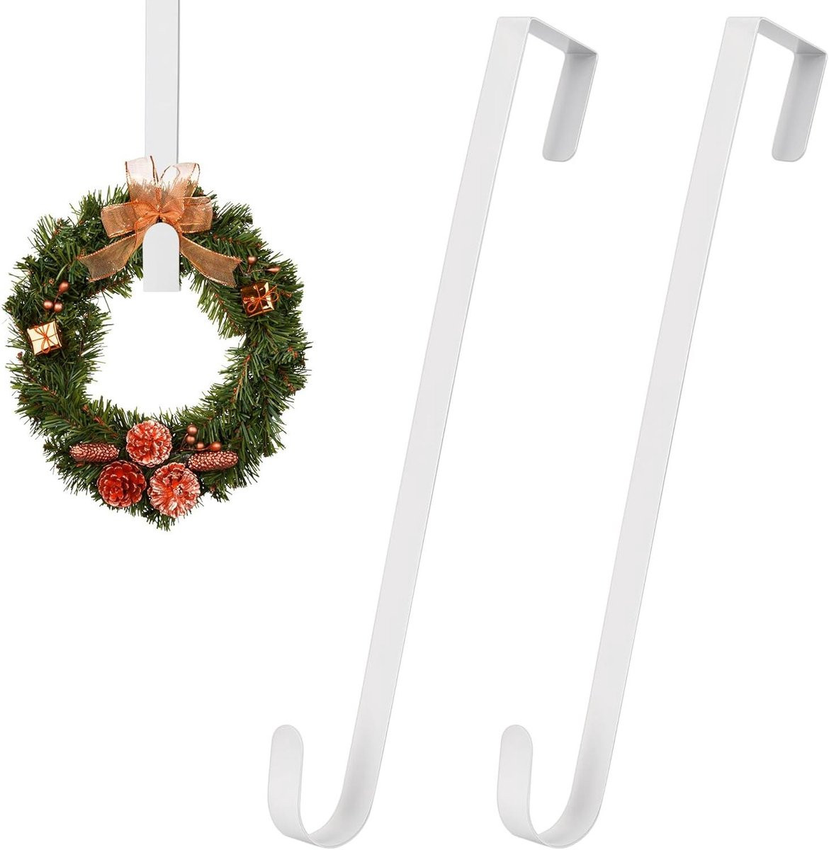 Set van 2 witte kranshangers voor schroefloze montage van deurdecoratie