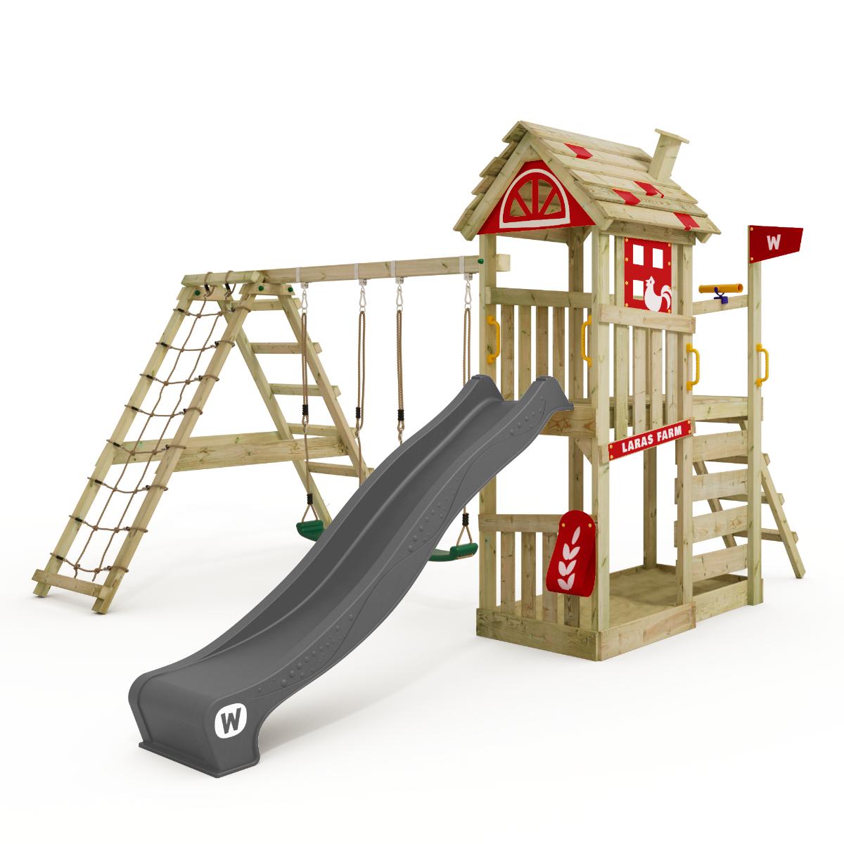 Spielturm FarmFlyer mit Rutsche - Kletteranbau - Massivholz Garten Abenteuerspielplatz - Sandkasten - 10 Jahre Garantie - Langlebig - Wickey