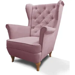 CHESTERFIELD-SESSEL Falco rosa mit Holzbeinen