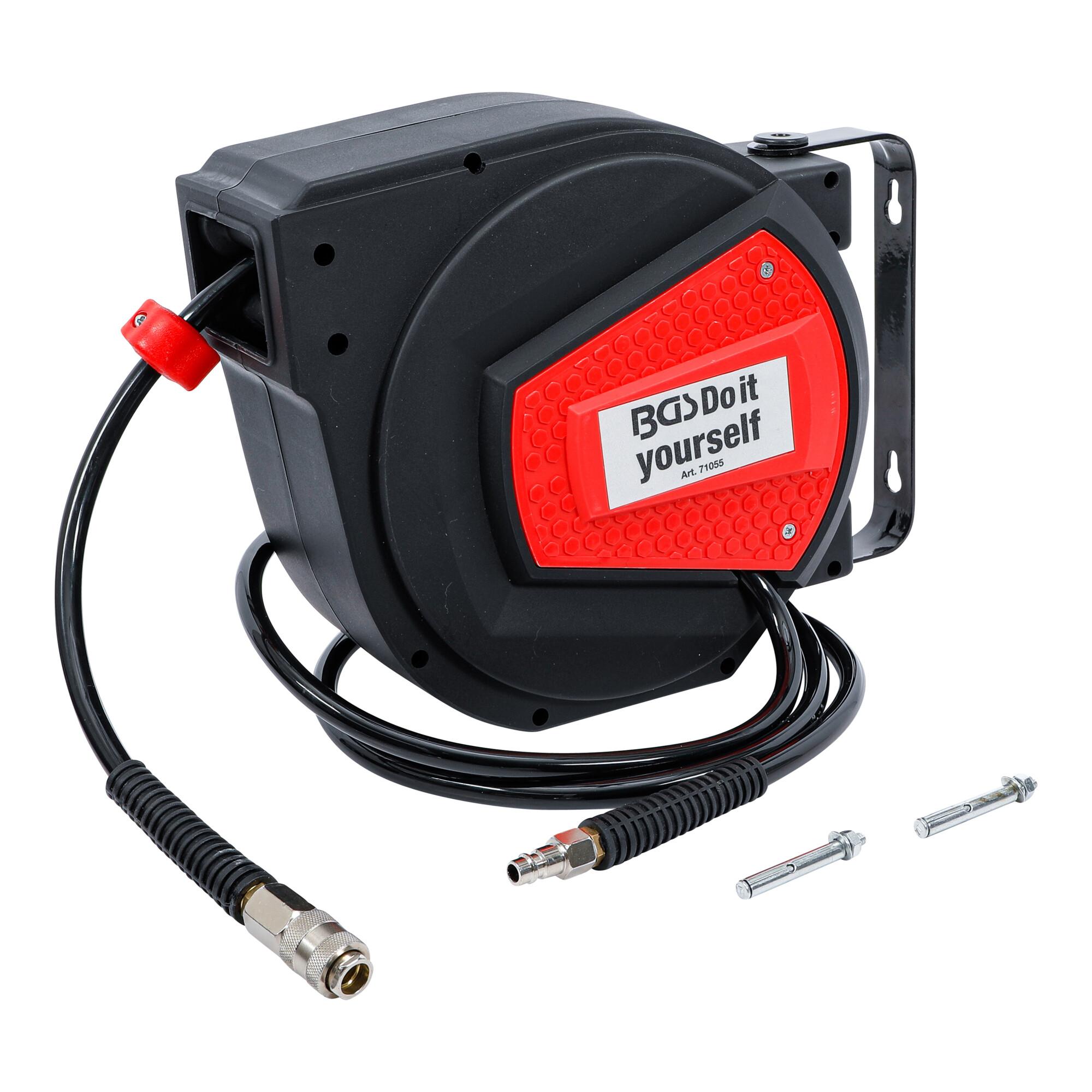 BGS Do it yourself Druckluftschlauch mit Aufroller 71055, automatisch, 10 m + 1,5 m)