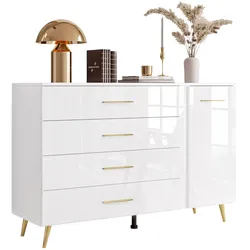 KOMMODE AURA II mit Griffen und LED-Beleuchtung Beinfarbe – Gold