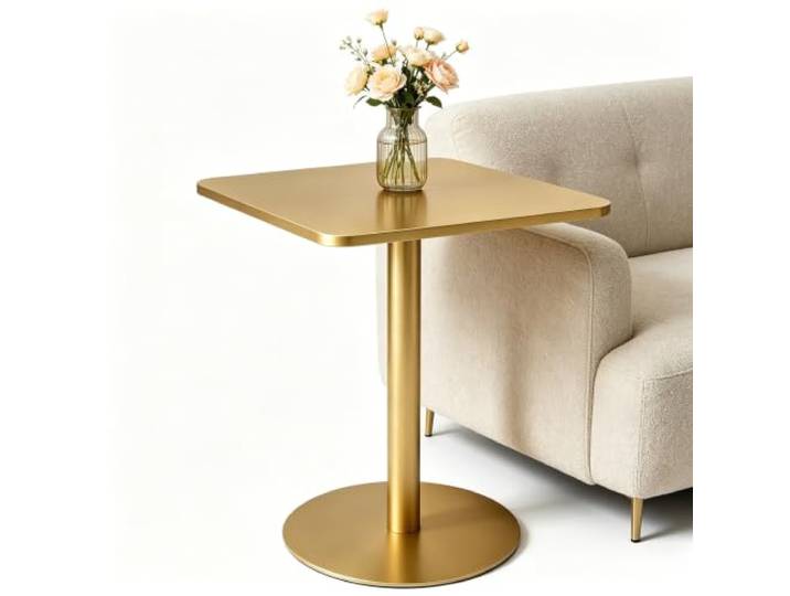 Quadratischer Akzenttisch Ganz Aus Metall, 12 Mehrfarbige Varianten, Freistehender Kneipentisch Mit Sockel, Kleiner Beistelltisch Für Leseecke, Sofaseite, Schlafzimmerdekoration(Gold,48x48x72cm)