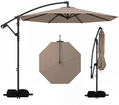 Costway 10 Feet Offset Hanging Umbrella with Base Patio Cantilever Umbrella with Tilt-Taupe