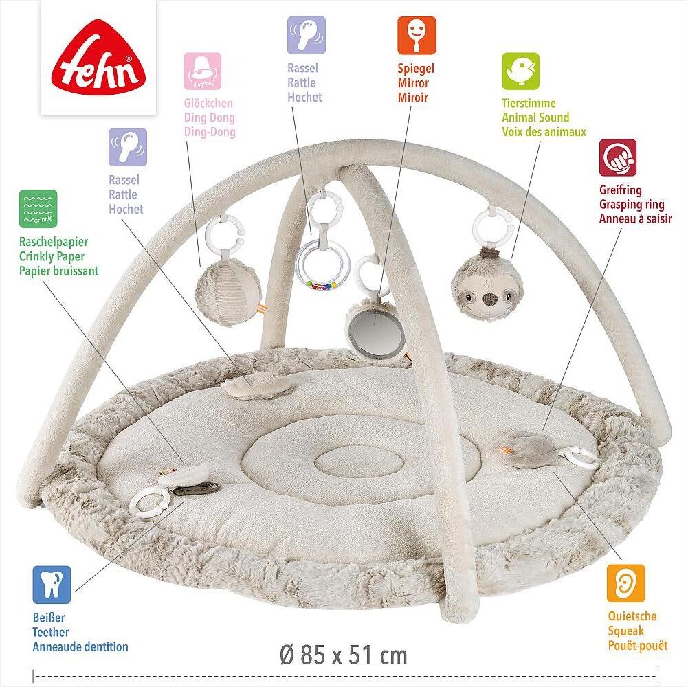 Spielbogen FEHN "Faultier", Baby, beige (natur, grau), Plüsch, Polyester, Spielbögen Spielbogen natur, grau Einheitsgröße