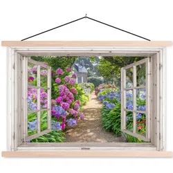 POSTER MIT MAGNETLEISTEN Hortensie - Durchsichtig - Blumen - Sommer - Lila - Weg Magnetleiste 120x80 cm