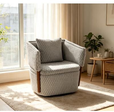 Accent Chair with Solid Wood Frame, Upholstered,360° Full Swivel Chairs with storage For Living Room Chairs with Waist Cushion