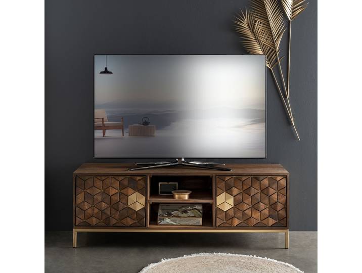 TV Board 145x50cm 'Assuan' Mango & Metall goldfarbig WZ-0462