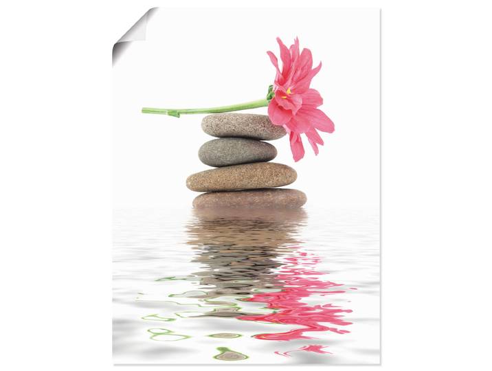 Wandbild ARTLAND Zen Spa Steine mit Blumen I , pink (farbe bild(er): pink), B:30cm H:40cm, Bilder, Wandbild, als Leinwandbild, Poster in verschied. Grössen
