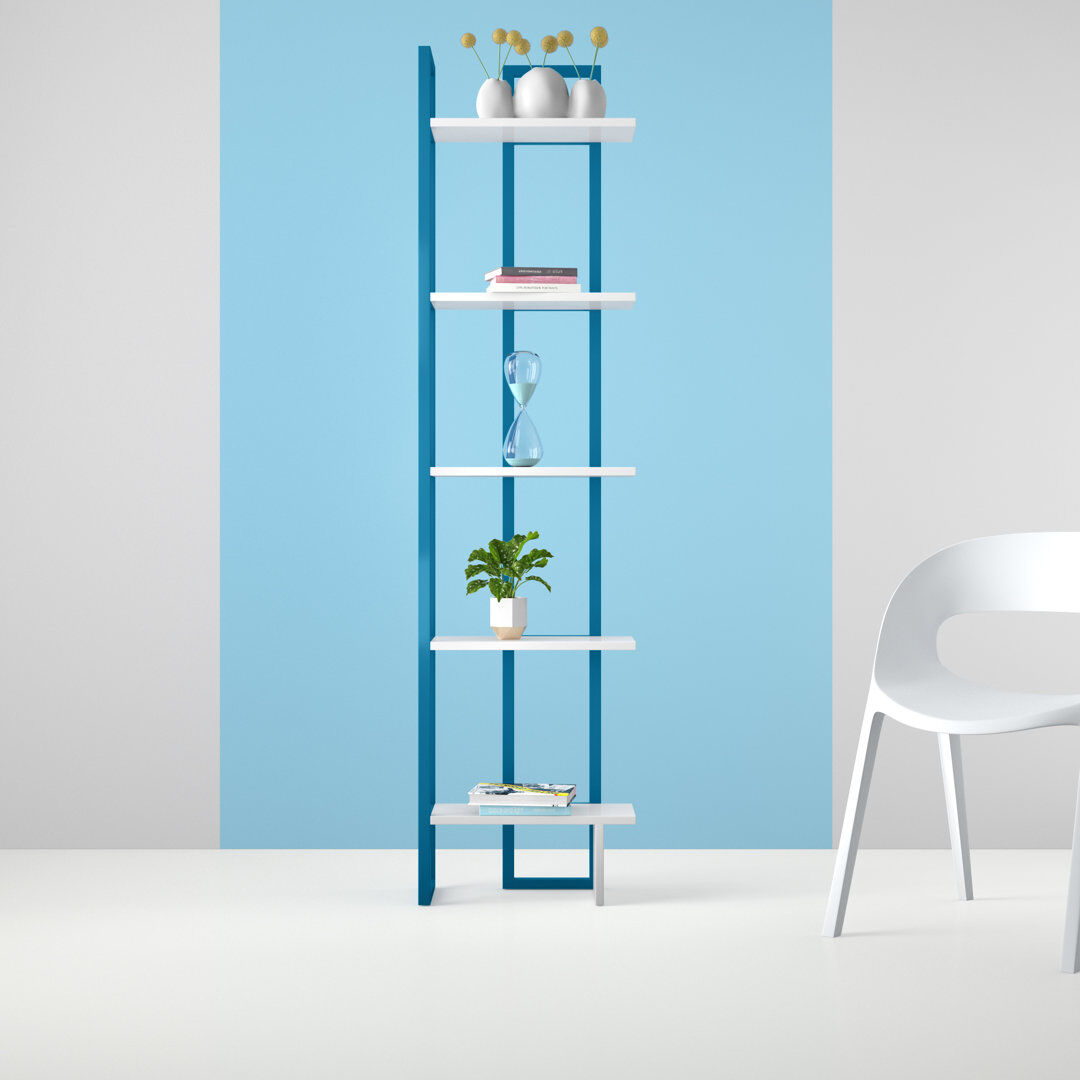 Hashtag Home Alica 180cm H x 45.2cm W Corner Bookcase Blue/White 180.34cm H X 45.72cm W X 21.59cm D