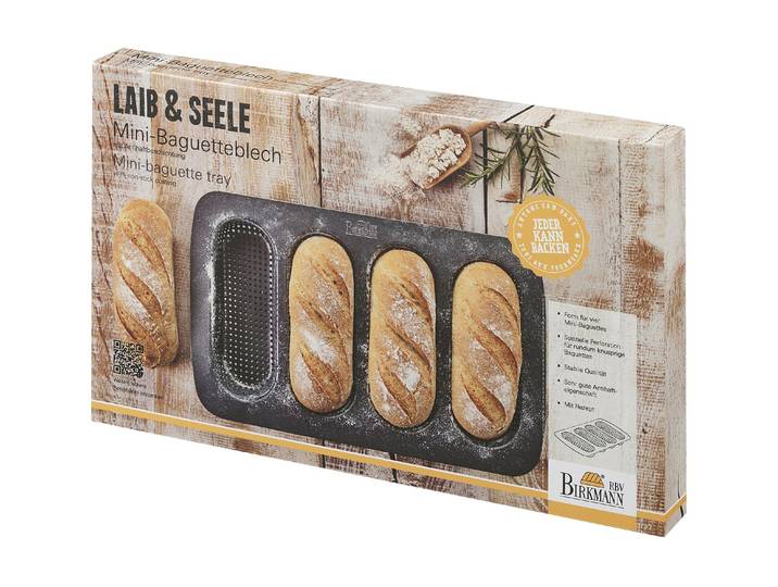 Brotbackform BIRKMANN Baguetteblech Mini 4er , schwarz, Stahlblech, Küchenformen, Brotbackform