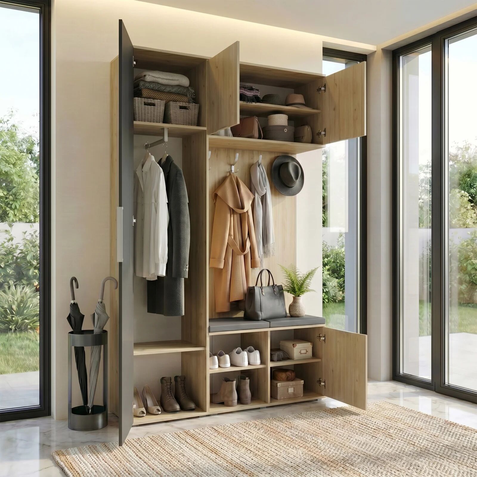 garneroarredamenti Mobile ingresso 140x220h cm rovere antracite Stoccolma