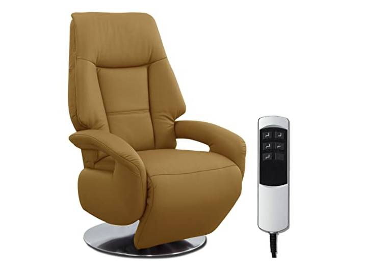 CAVADORE Fauteuil en Cuir Edinburgh avec Fonction Relaxation réglable électriquement - 2 Moteurs électriques - 74 x 114 x 77 cm - Cuir véritable - Jaune