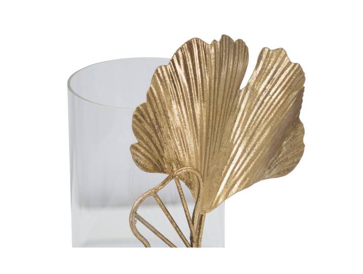 Mauro Ferretti Metall-Kerzenhalter Blattmotiv Leaf 12/17/21 cm, Goldfarben, Metall, 17x21x12 cm, Dekoration, Kerzen & Kerzenhalter, Teelichthalter