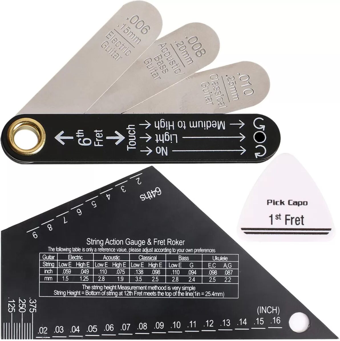 INF Gitarren-Messwerkzeug-Set: Halskrümmungslehre + Saitenabstandslehre [Dreieck-Stil]
