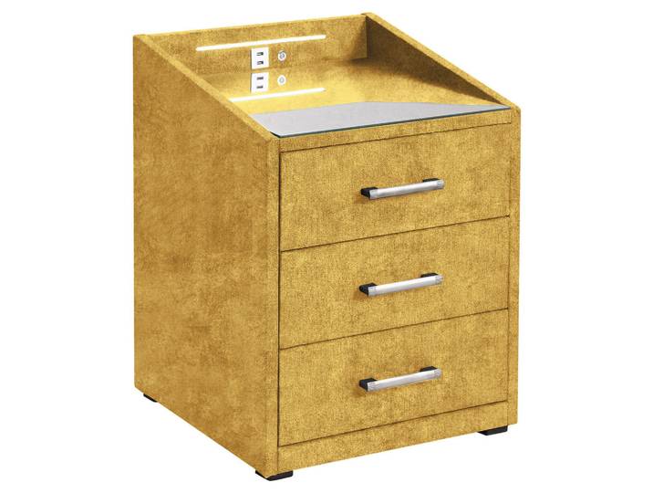 Nachtschrank, Currygelb, 47x61x46 cm, Kunststoff, 3 Schubladen, Modern, MID.YOU