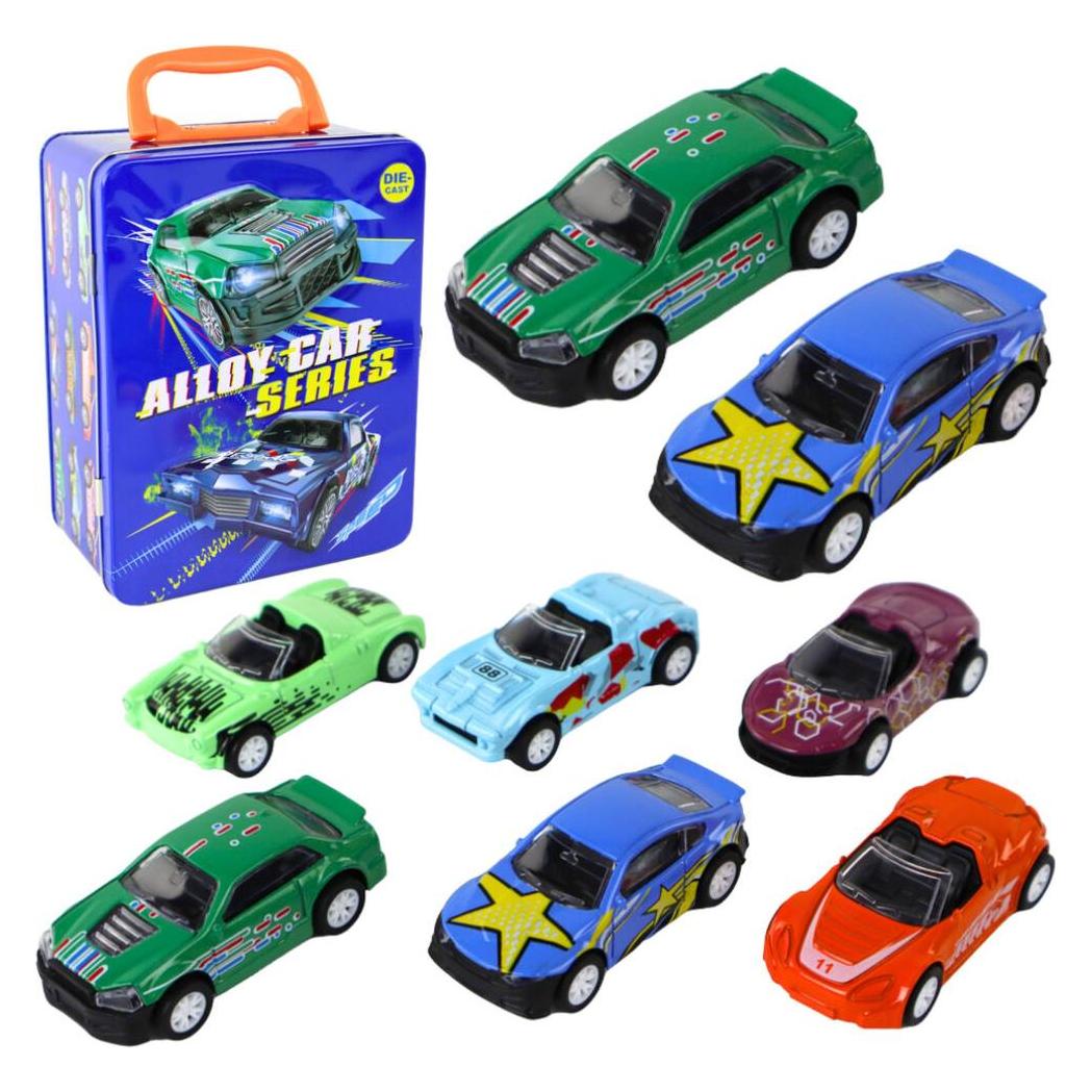 Lean Toys Eine Reihe angetriebener Fahrzeuge in einer Metallbox (39058343)