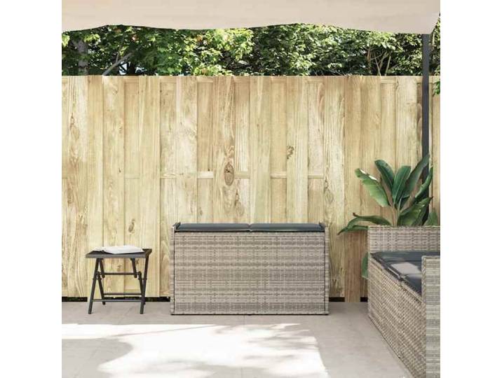 Banc coffre de jardin 100x45x57 cm en résine tressée gris clair - - Avec coussin - Housse amovible et lavable 685172