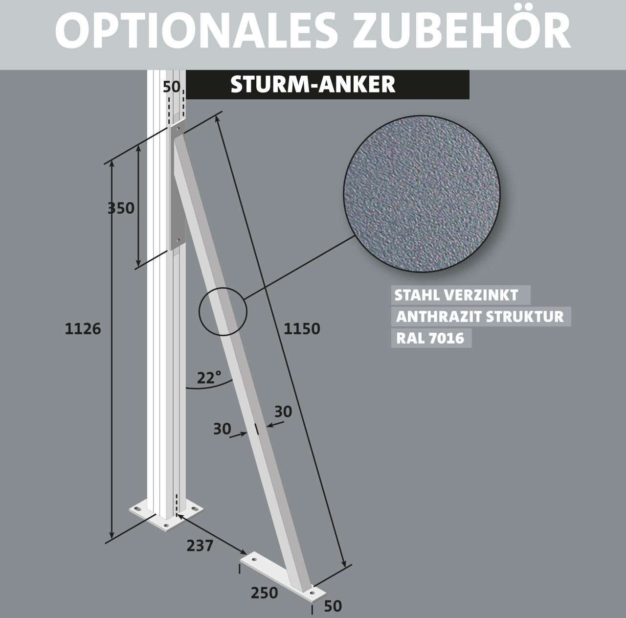 Ambiente Sturmanker Stahl 115 x 3 cm verzinkt anthrazit