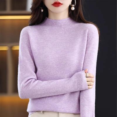 GlowBake Autumn Winter Women Sweater, Fashion Warm Bottoming Shirts, Half High Collar Knitwear Solid Long Sleeve Pullovers lavender m