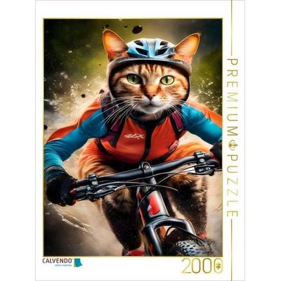 CALVENDO Puzzle Katze beim Outdoorsport - Mountainbiken | 2000 Teile Lege-Größe 90x67cm Foto-Puzzle für glückliche Stunden