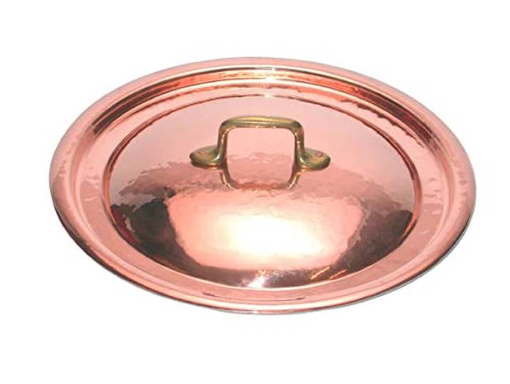 CREARTISTIC Runder Deckel aus reinem Kupfer - 26 cm, für runde Kupfertöpfe und pfannen mit einem Innendurchmesser von 25 cm, innen verzinnt, mit Messinggriff, handgefertigt - 100% Made in Italy