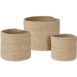 Baumwollkörbe 3er-Set - Aufbewahrungskörbe Organizer für Kosmetik Spielzeug Zeitschriften - Geflochtene Optik, Weiss, Ø23x22cm - Ø18x15cm