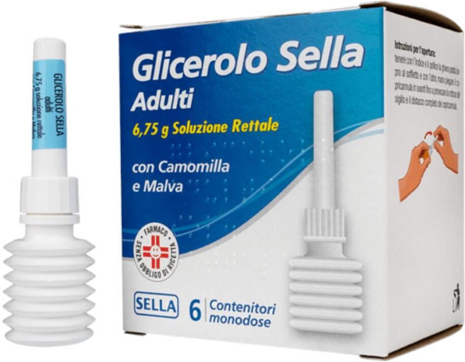 SELLA Srl Glicerolo Sella Adulti 6 Contenitori Monodose 6,75g Soluzione Rettale Camomilla/Malva - Soluzione rettale per la stitichezza