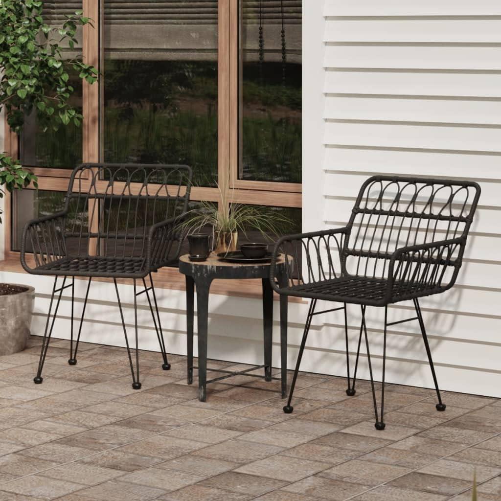 2er-Set Gartenstühle mit Armlehnen, Schwarz, 56x64x80 cm, UV-beständiges PE-Rattan und Stahlrahmen für Terrasse, Balkon und Esszimmer
