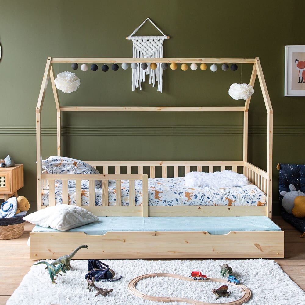 Happy Garden Lit cabane gigogne pour enfant 190x90cm en bois Marron 197x162x98cm