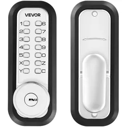 VEVOR Mechanisches Codeschloss mit Einseitigem Tastenschloss (4- bis 7-stelliger Code), Schlüsselloses Türschloss mit Schlüsseln & Knauf & Automatischer Verriegelung, für Haustüren Garagen, Silber