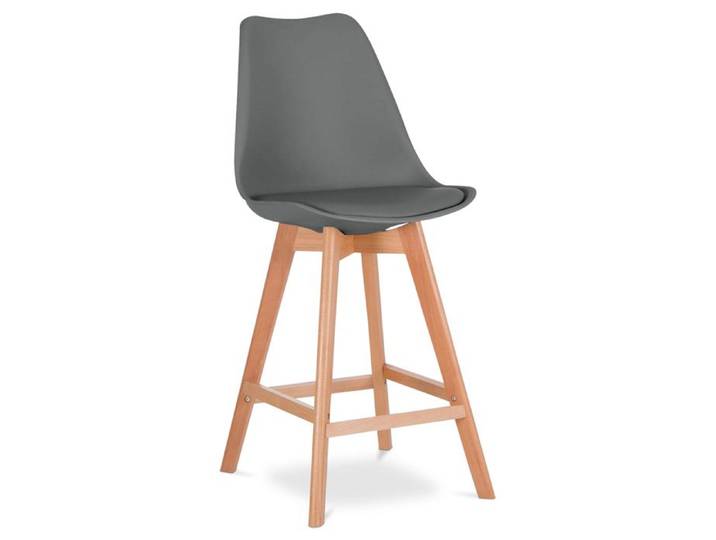 Premium Tabouret de bar Brielle avec coussin de scandinave - Bois Gris foncé