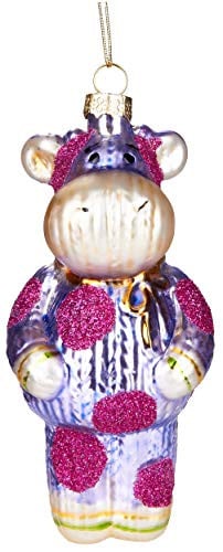BRUBAKER Handbeschilderde Kerstbal Koe in Gebreid Pak Roze - Handgeblazen Glazen Kerstboomversiering - 13 cm