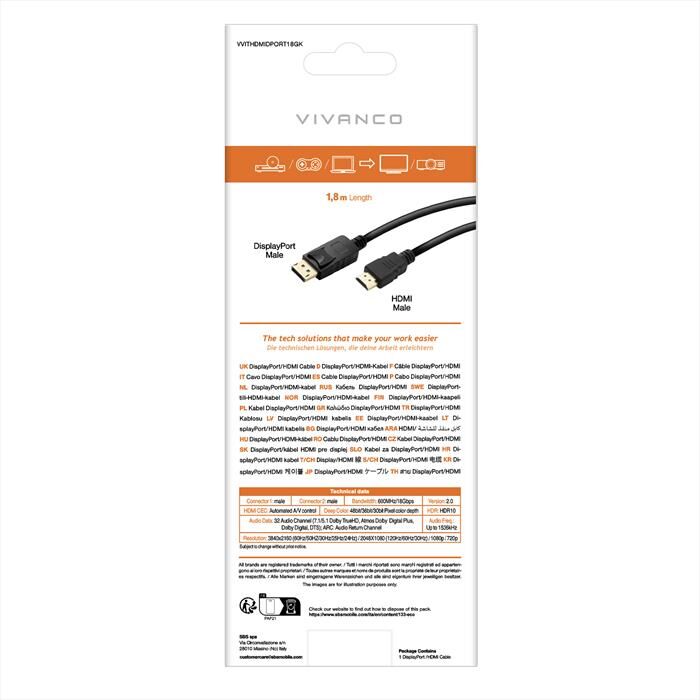 SBS Displayport Hdmi Connection 1,8 M-nero